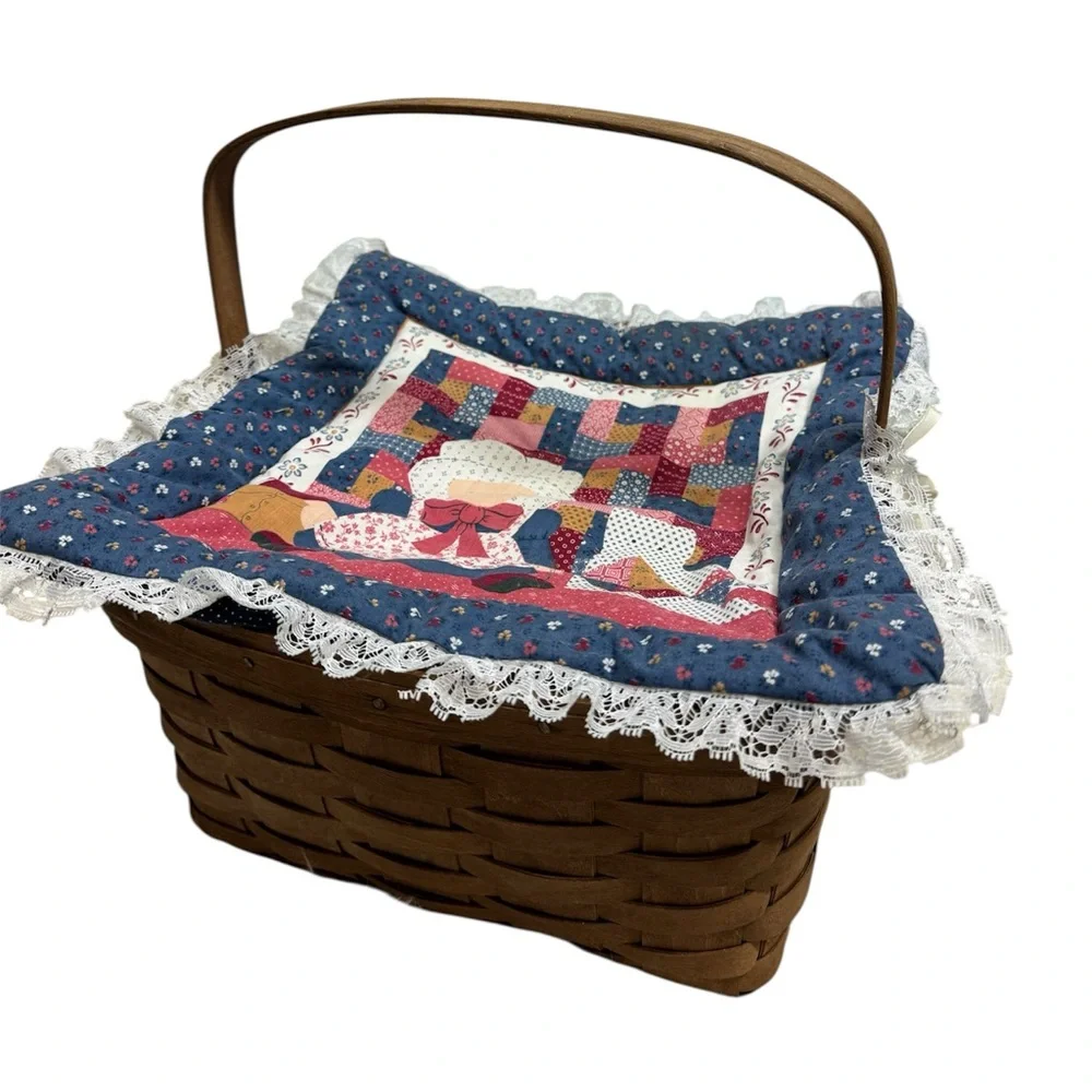 Longaberger Vintage Woven Basket with Patchwork Cover